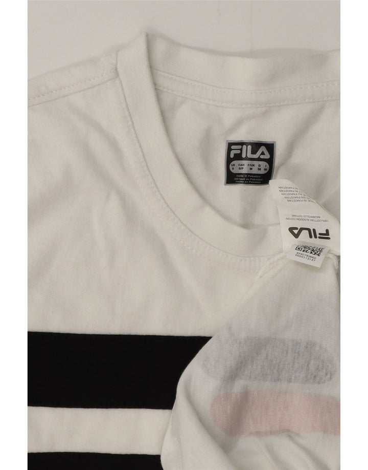 FILA Herren Grafik-T-Shirt-Oberteil aus mittelweiß gestreifter Baumwolle