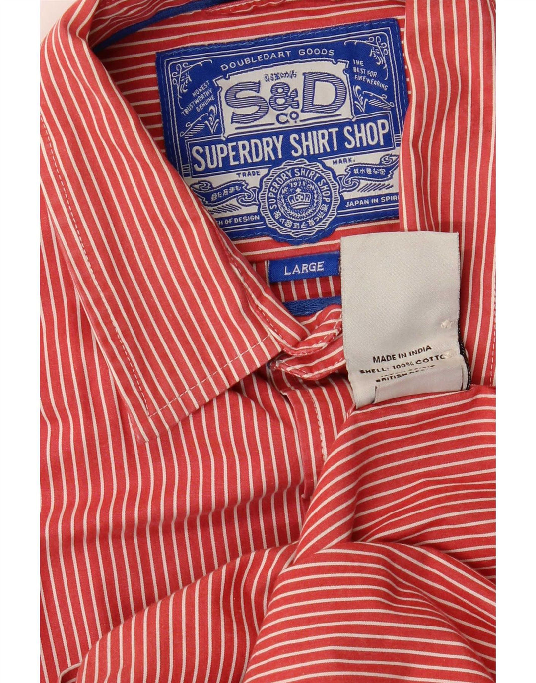 Superdry Herren-Hemd, groß, rote Nadelstreifen-Baumwolle