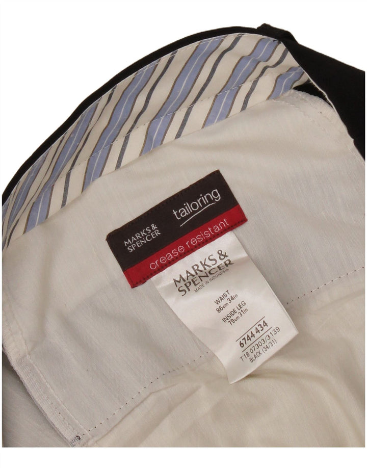 Marks & Spencer Herren-Anzughose mit maßgeschneiderter Passform, W34, L31, schwarzes Polyester