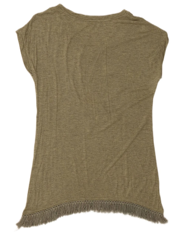 Desigual Damen Grafik-T-Shirt-Oberteil UK 12 Mittelgrün