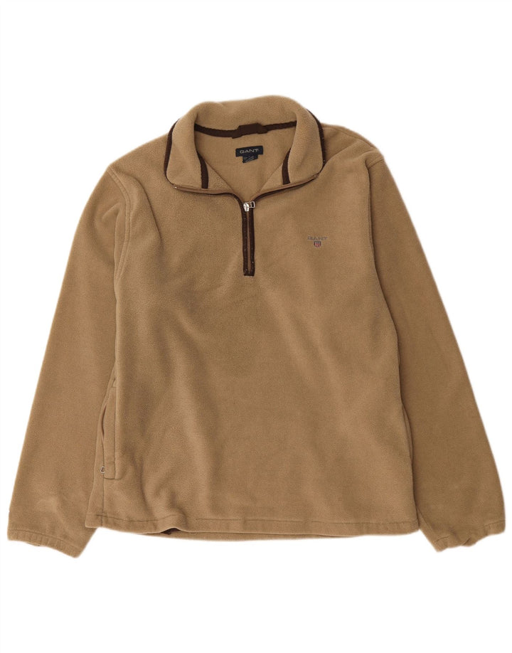 Gant Herren-Fleecepullover mit Reißverschluss am Hals, groß, beige, Polyester