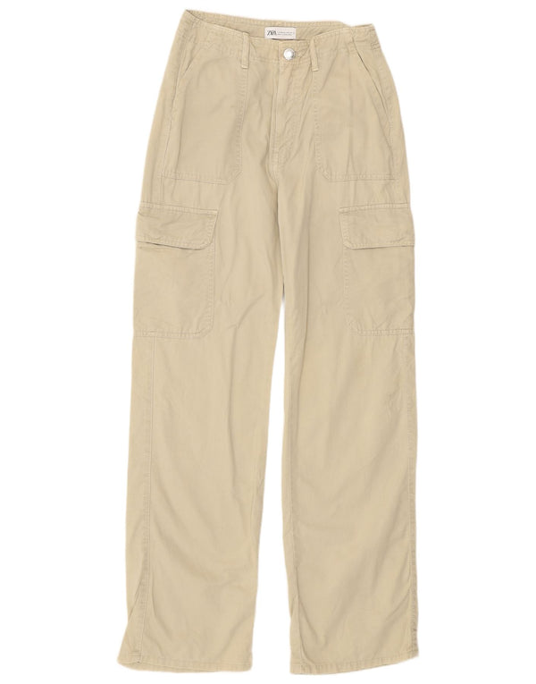 Zara Damen Cargohose mit hoher Taille, gerade, EU 34, 2XS, W24, L31, Beige