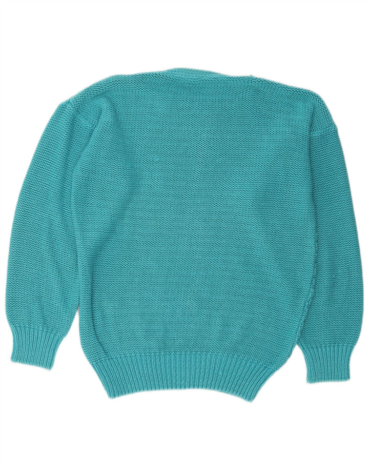 Vintage Damen Pullover mit Rundhalsausschnitt EU 36/38 Mittelblaue Baumwolle