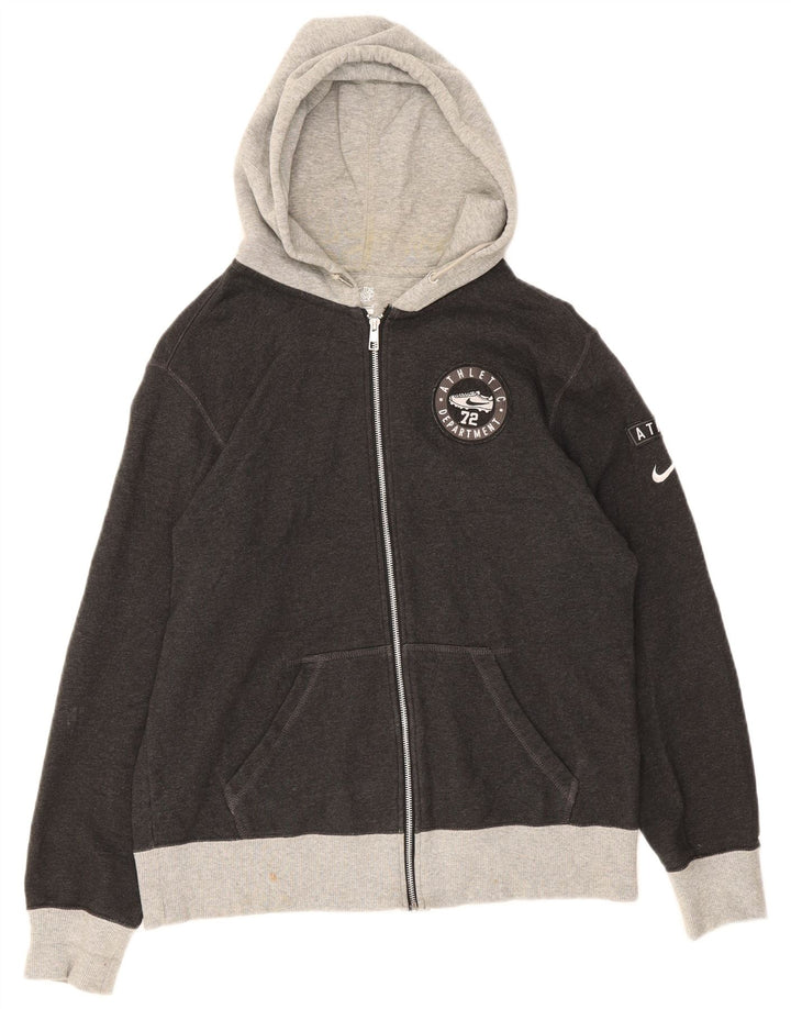 Nike Herren-Kapuzenpullover mit grafischem Reißverschluss, groß, graue Baumwolle