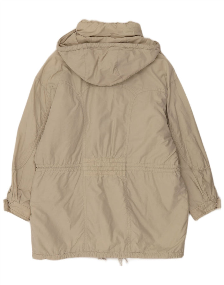 Vintage Damen Kapuzen-Overall-Windbreaker-Mantel EU 44 XL Beige Polyamid