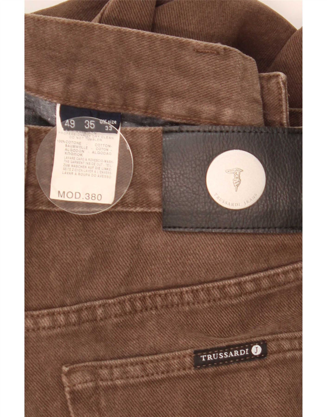 Trussardi Herren Straight Jeans W33 L30 Braune Baumwolle
