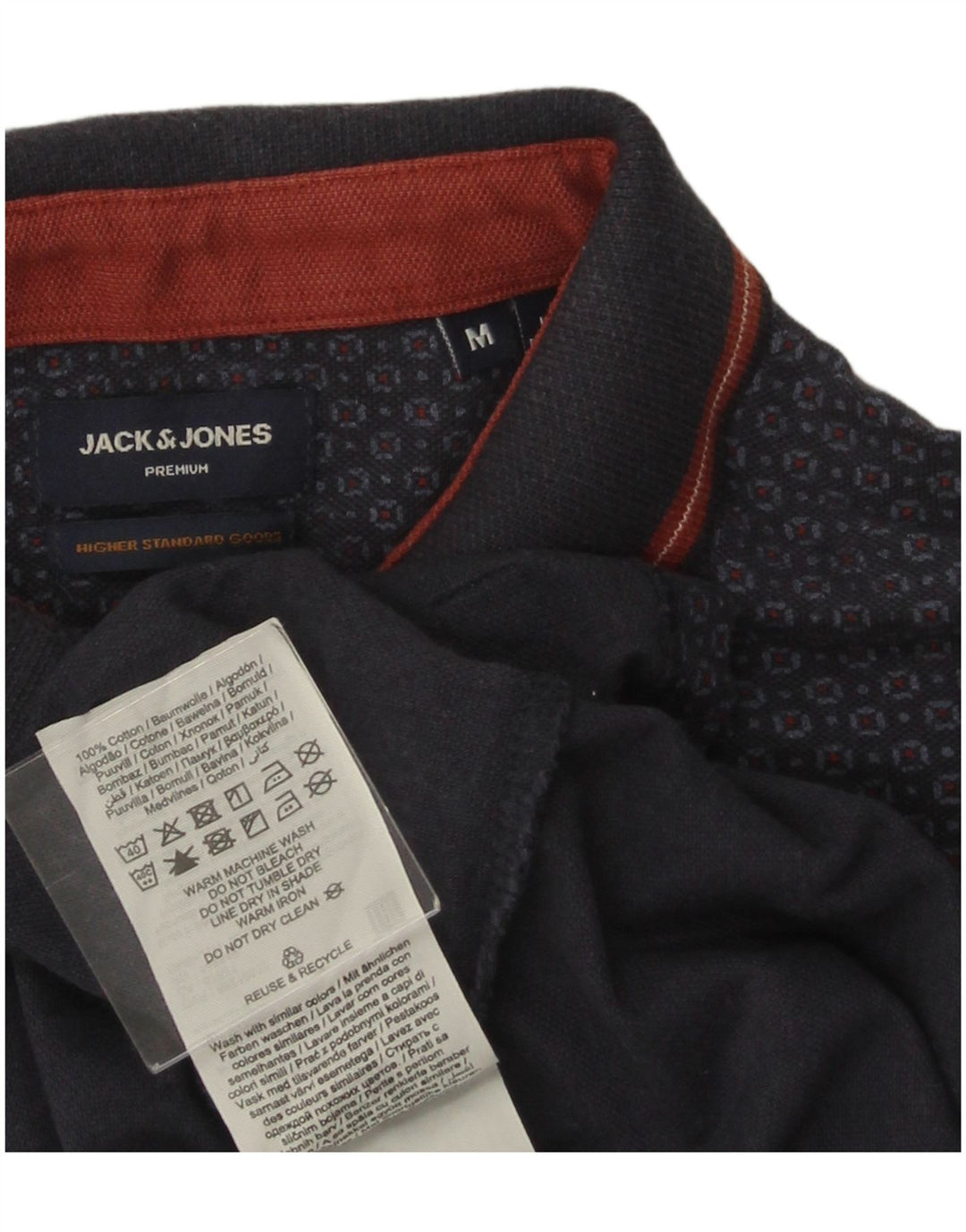 JACK & JONES Herren-Premium-Poloshirt aus mittelblauer, geometrischer Baumwolle