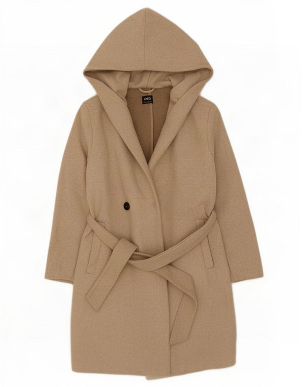 Zara Damen Kapuzenmantel UK 10 Small Beige Polyester