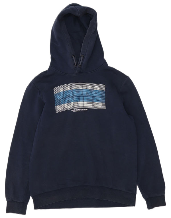 JACK & JONES Kapuzenpullover mit Grafik für Jungen, 15–16 Jahre, marineblaue Baumwolle