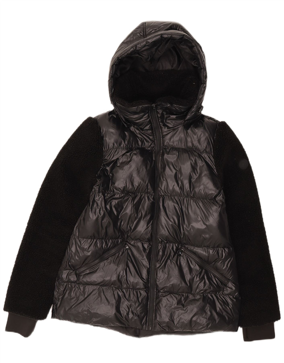 Michael Kors Wattierte Damenjacke mit Kapuze, UK 14, Mittelschwarzes Nylon
