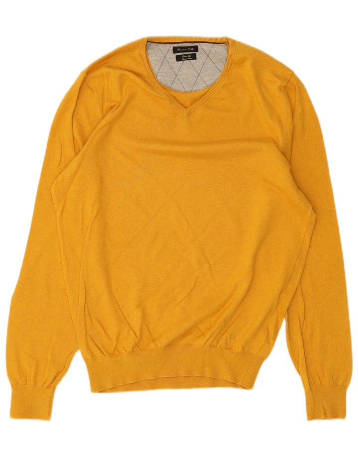 Massimo Dutti Herren-Pullover mit V-Ausschnitt aus mittelgelber Baumwolle