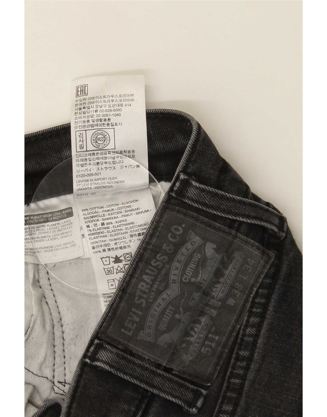 Levi's Herren 511 Slim Jeans W38 L34 Schwarze Baumwolle