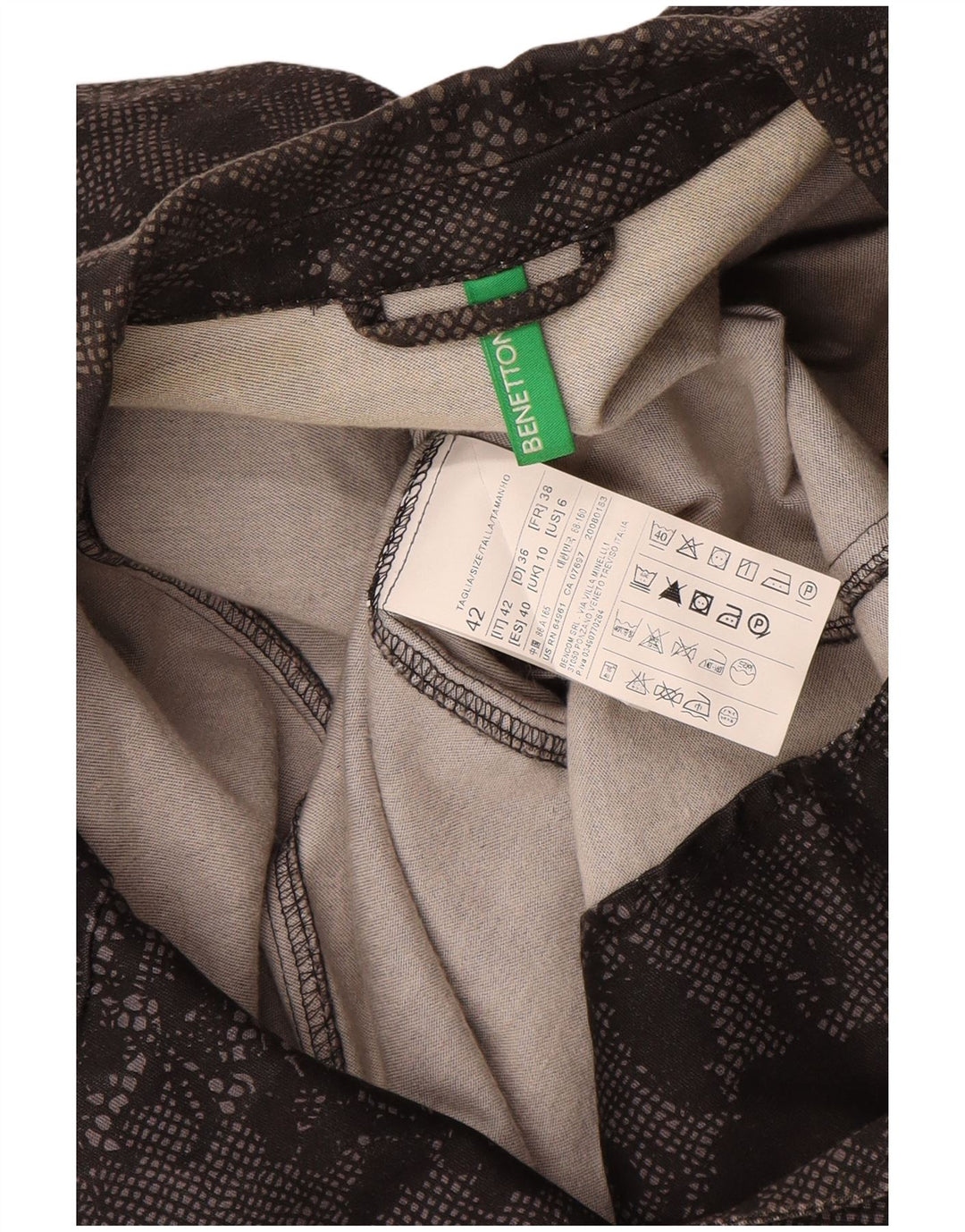Benetton Damen-Blazer mit 1 Knopf, Gr. 10, Größe S, schwarz, geblümt, Baumwolle