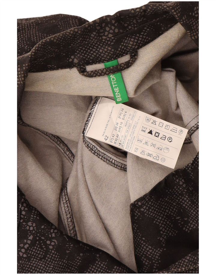 Benetton Damen-Blazer mit 1 Knopf, Gr. 10, Größe S, schwarz, geblümt, Baumwolle