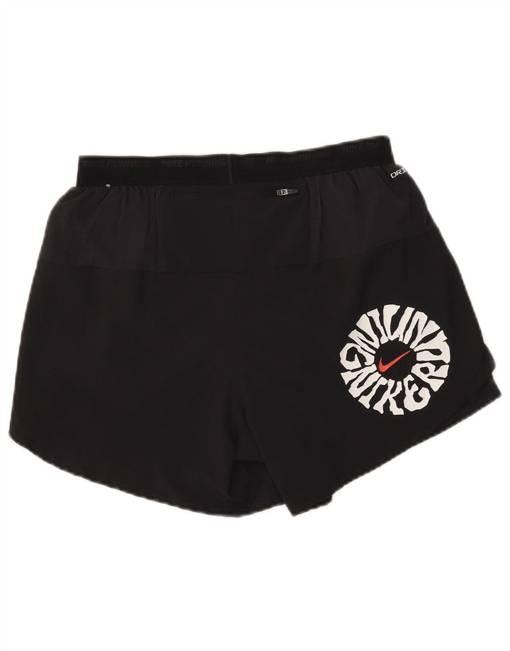 Nike Damen Dri Fit Graphic Sport Shorts UK 14 Medium Schwarz Polyester