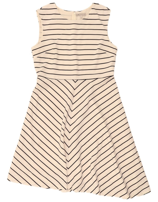 Marks & Spencer Damen ärmelloses A-Linien-Kleid UK 16 Large Beige gestreift