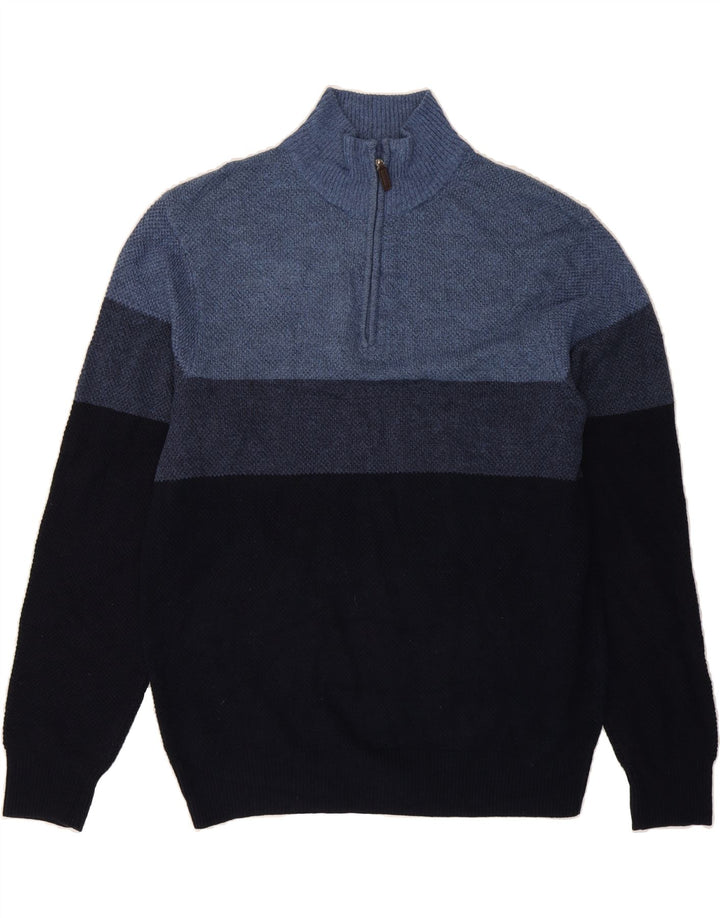 DOCKERS Mens Zip Neck Jumper Sweater Large Blue Colourblock Acrylic Vintage Dockers and Second-Hand Dockers from Messina Hembry 