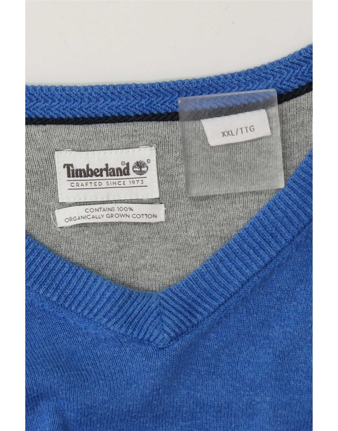 Timberland Herren-Pullover mit V-Ausschnitt, 2XL, blaue Baumwolle