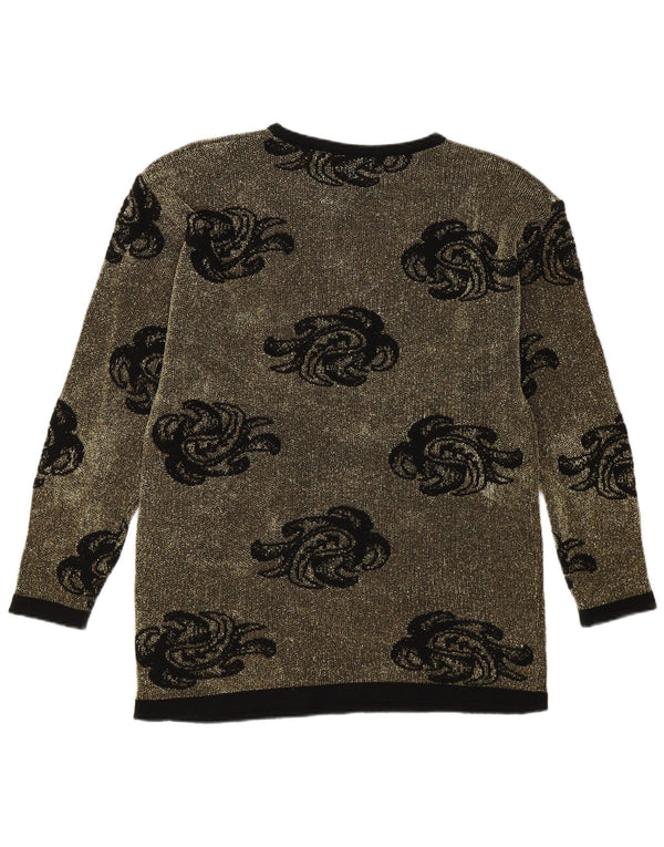 Vintage Damen Rundhalspullover Pullover UK 16 Große Gold Paisley Wolle