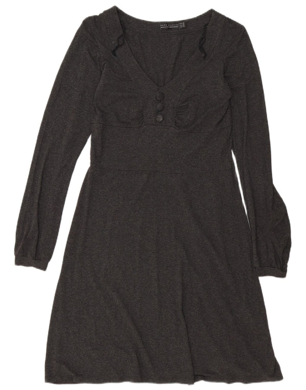Zara Damen-Langarmkleid in A-Linie, Gr. 44, groß, grau gefleckte Viskose