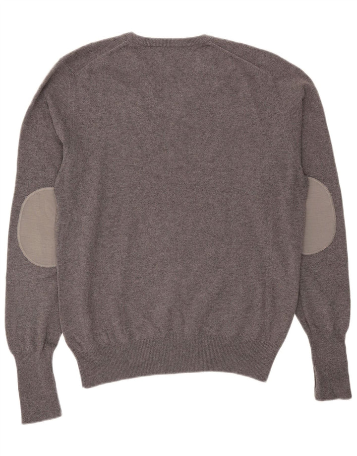 BALLANTYNE Mens V-Neck Jumper Sweater IT 50 Medium Grey Colourblock Wool