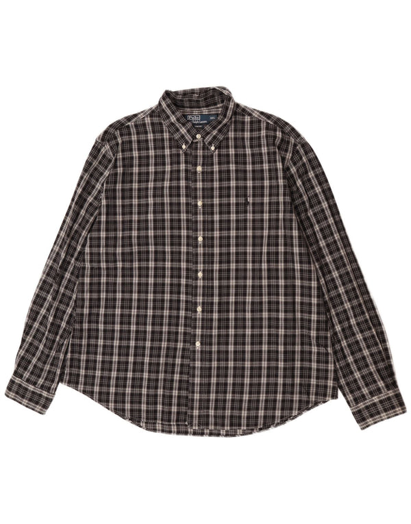Polo Ralph Lauren Herren-Hemd mit individueller Passform, 2XL, schwarz kariert, Baumwolle