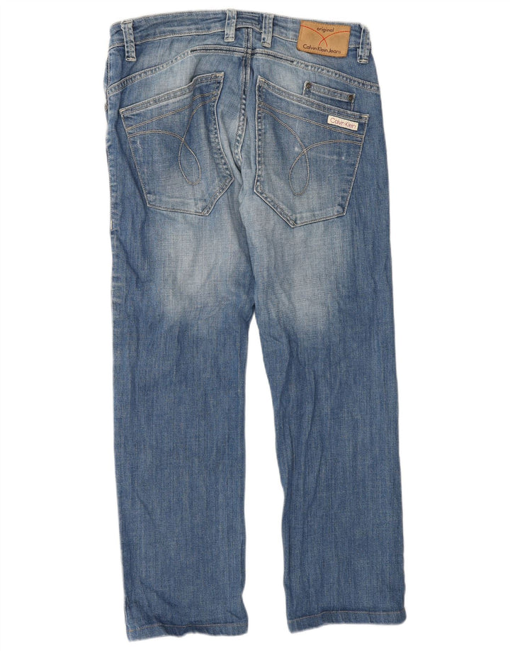 Calvin Klein Herren Distressed Straight Jeans W32 L28 Blaue Baumwolle