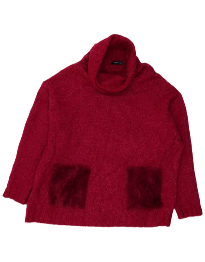 Übergroßer Rollkragenpullover von Zara für Damen, Gr. 14, Mittelrosa, Acryl