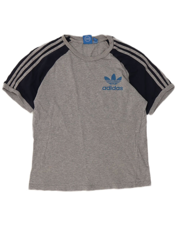 Adidas Damen Kurzarm-T-Shirt mit normaler Passform, klein, Grau, Farbblock