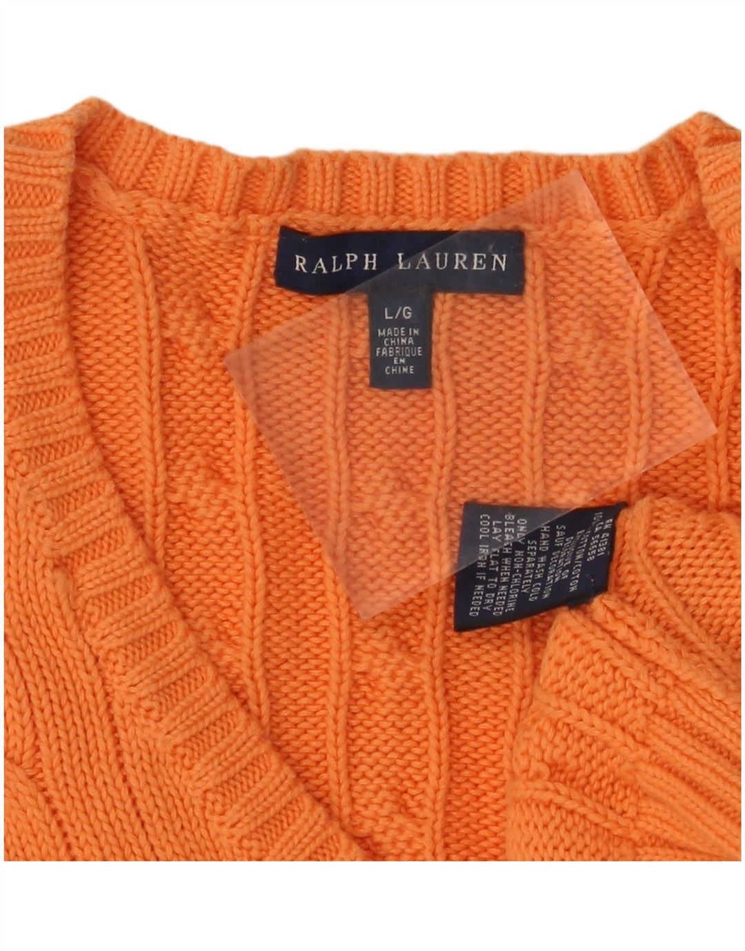 RALPH LAUREN Damen Pullover mit V-Ausschnitt, UK 14, Größe L, Orange, Baumwolle
