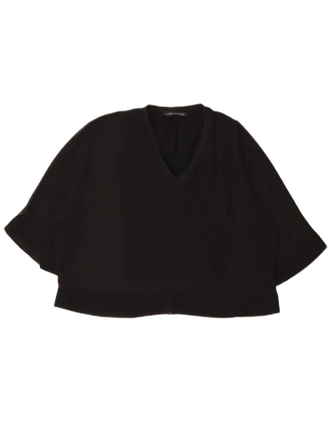 Zara Damen-Blusenoberteil mit 3/4-Ärmeln, UK-Gr. 12, Mittelschwarz