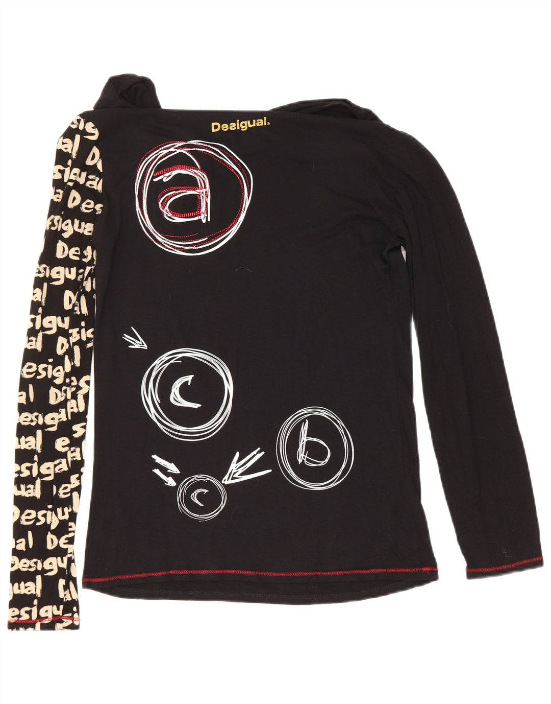 Desigual Damen Graphic Top Langarm UK 12 Medium Schwarz