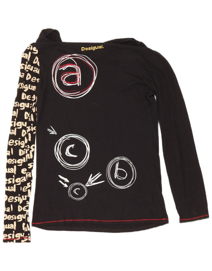 Desigual Damen Graphic Top Langarm UK 12 Medium Schwarz