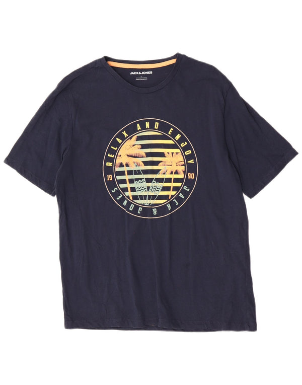 Jack & Jones Herren-T-Shirt mit Grafik, groß, marineblau, Baumwolle