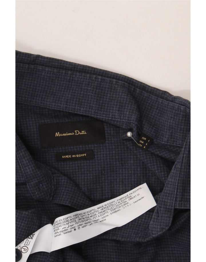 Massimo Dutti Herrenhemd, groß, marineblau, Hahnentrittmuster, Baumwolle