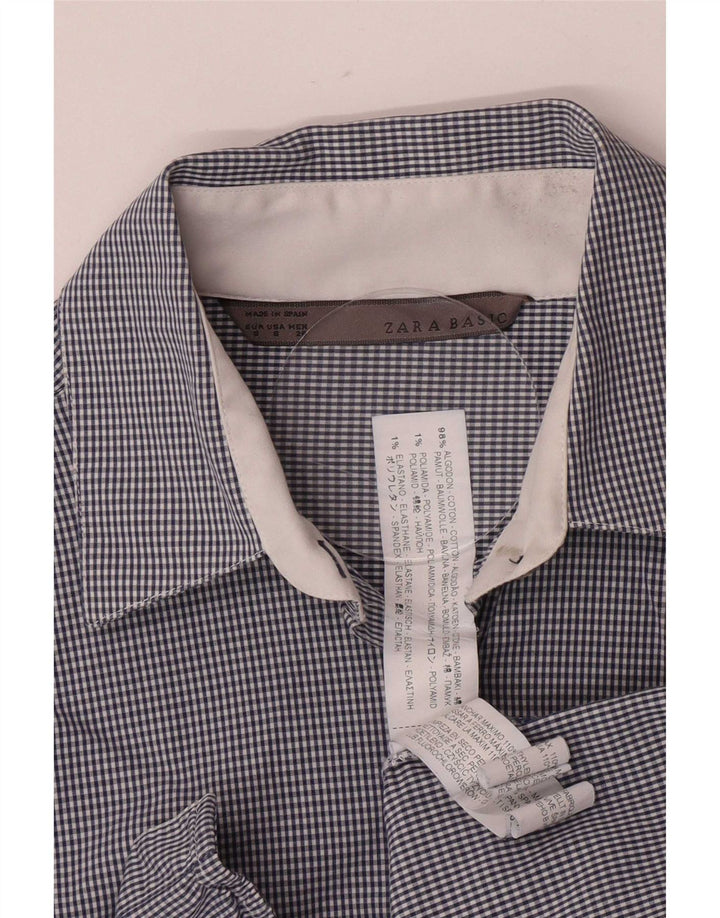 Zara Damen-Hemd, kleine blaue Gingham-Baumwolle