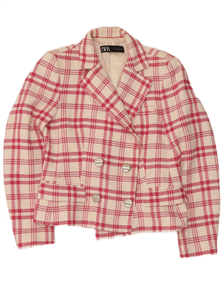 Zweireihiger Blazer für Damen von Zara, Gr. 10, Größe S, weiß kariert