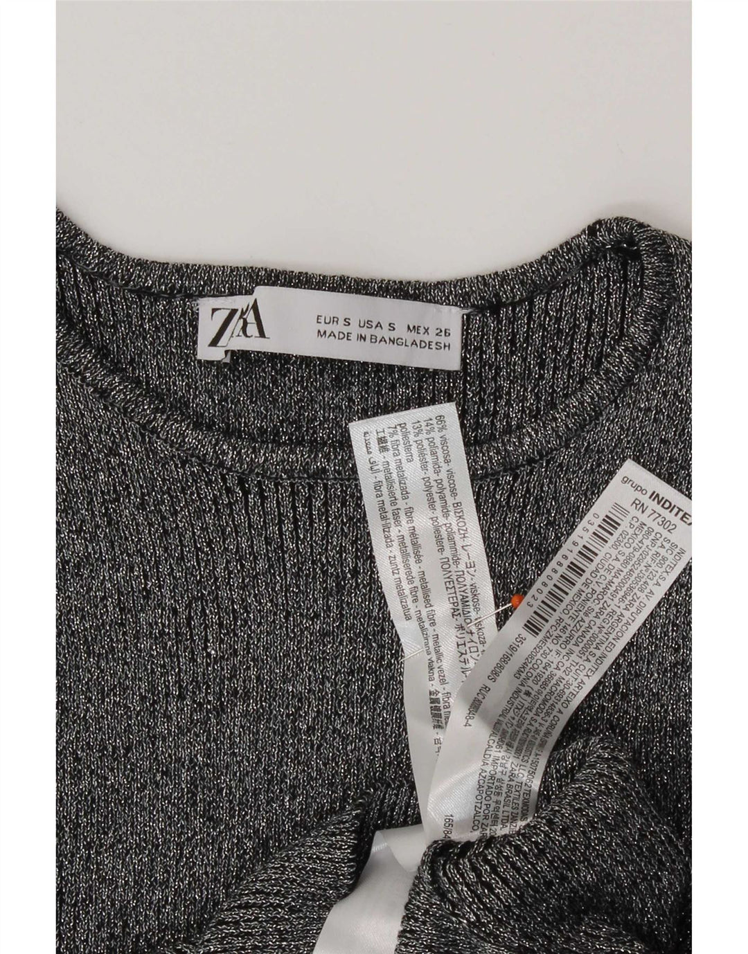 Zara Damen Crop Bluse Top UK 8 Small Silber meliert Viskose