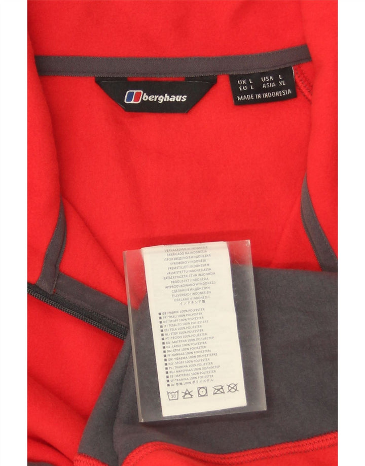 Berghaus Herren-Fleecepullover mit Reißverschluss am Hals, großes rotes Farbblock-Polyester
