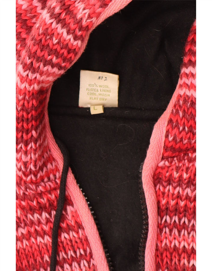VINTAGE Damen Strickjacke mit Kapuze, UK 16, große rot gefleckte Wolle