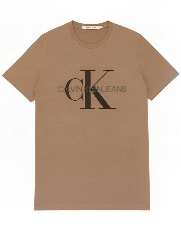 Calvin Klein Jeans Damen Grafik-T-Shirt Top UK 10 Small Beige Baumwolle
