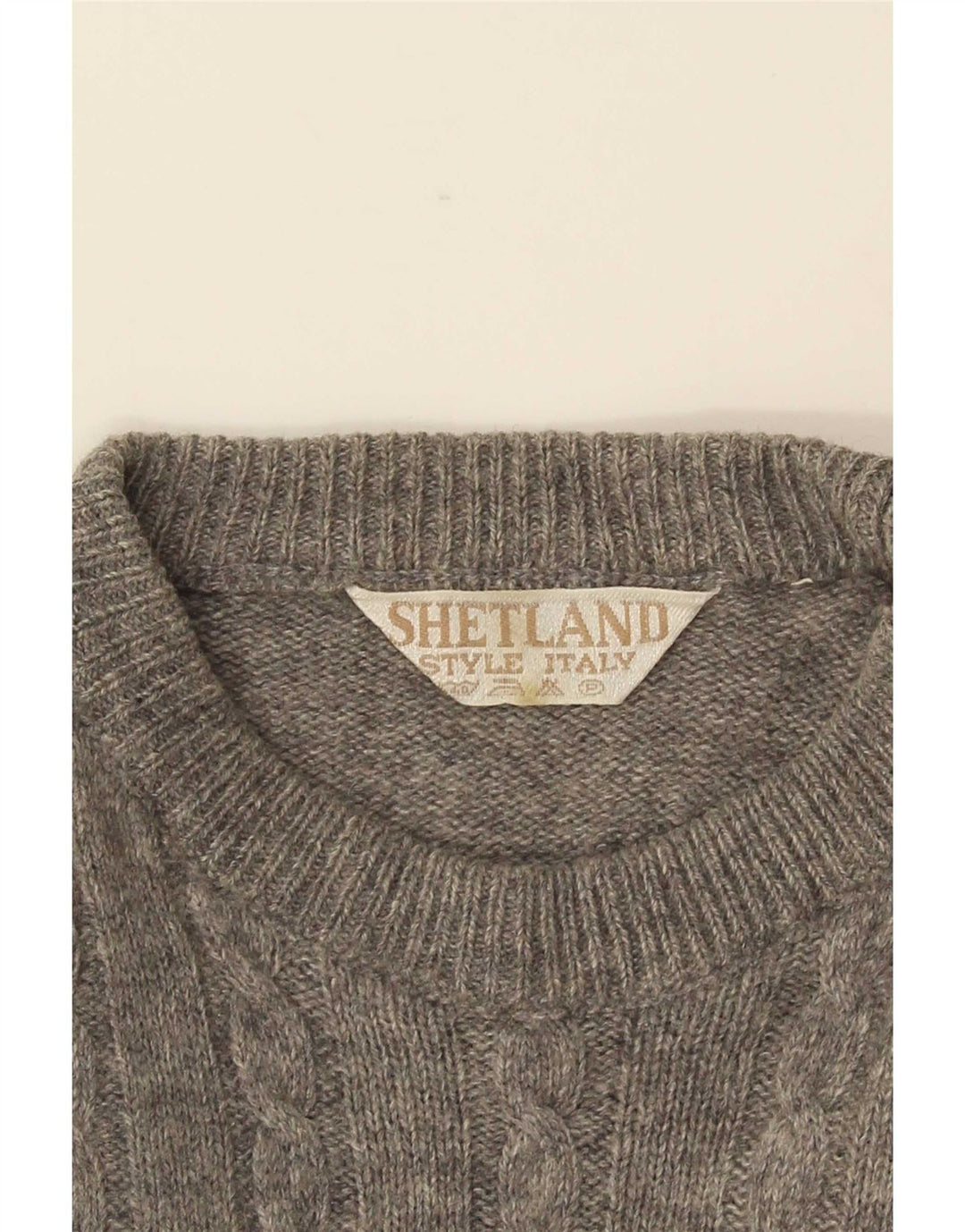 Vintage Herren-Pullover mit Rundhalsausschnitt, mittelgraue geometrische Wolle