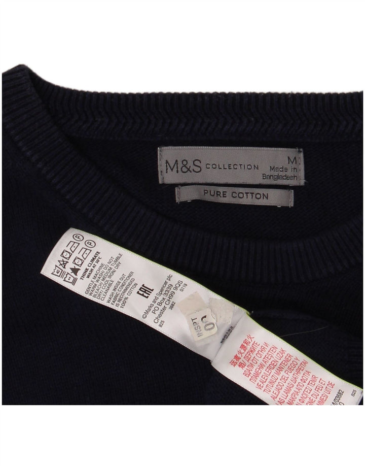 MARKS & SPENCER Herren-Pullover mit Rundhalsausschnitt, mittelmarineblaue Baumwolle
