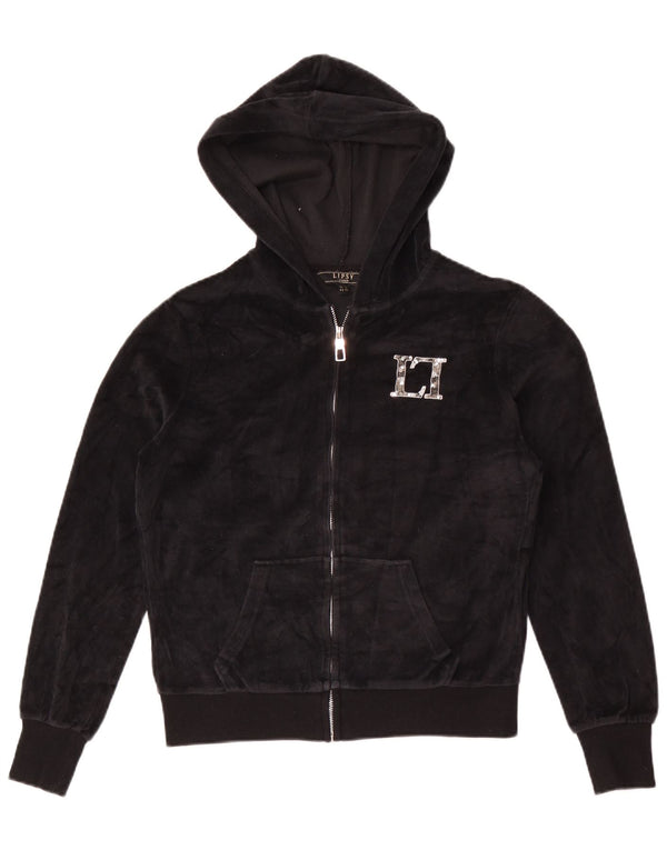 Lipsy Damen-Kapuzenpullover aus Samt mit Reißverschluss, UK 14, Größe L, Schwarz, Baumwolle