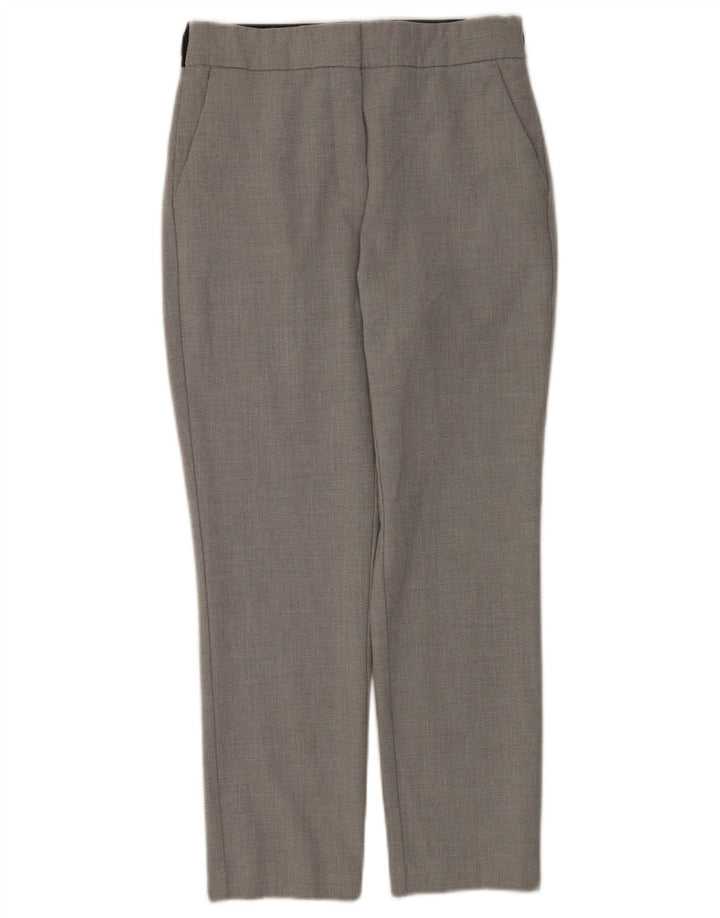 Schmale, verkürzte Damenhose von Zara, mittelgroß, W28, L25, graues Colourblock-Polyester