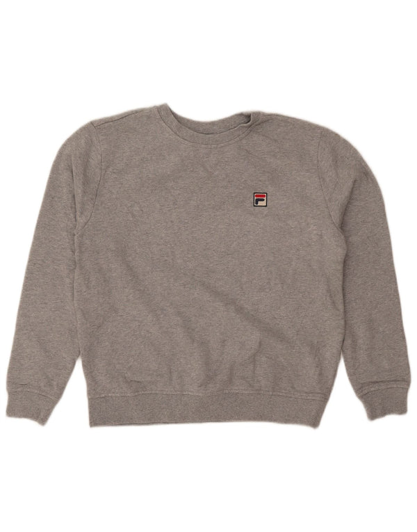 Fila Damen Sweatshirt-Pullover UK 14 Mittelgrau gefleckte Baumwolle