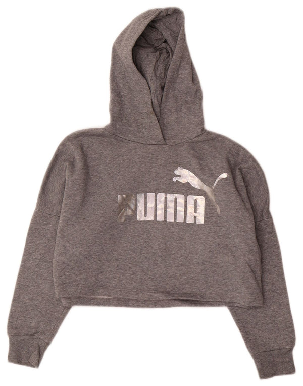 PUMA Mädchen Crop Graphic Hoodie Pullover 9–10 Jahre Graue Baumwolle