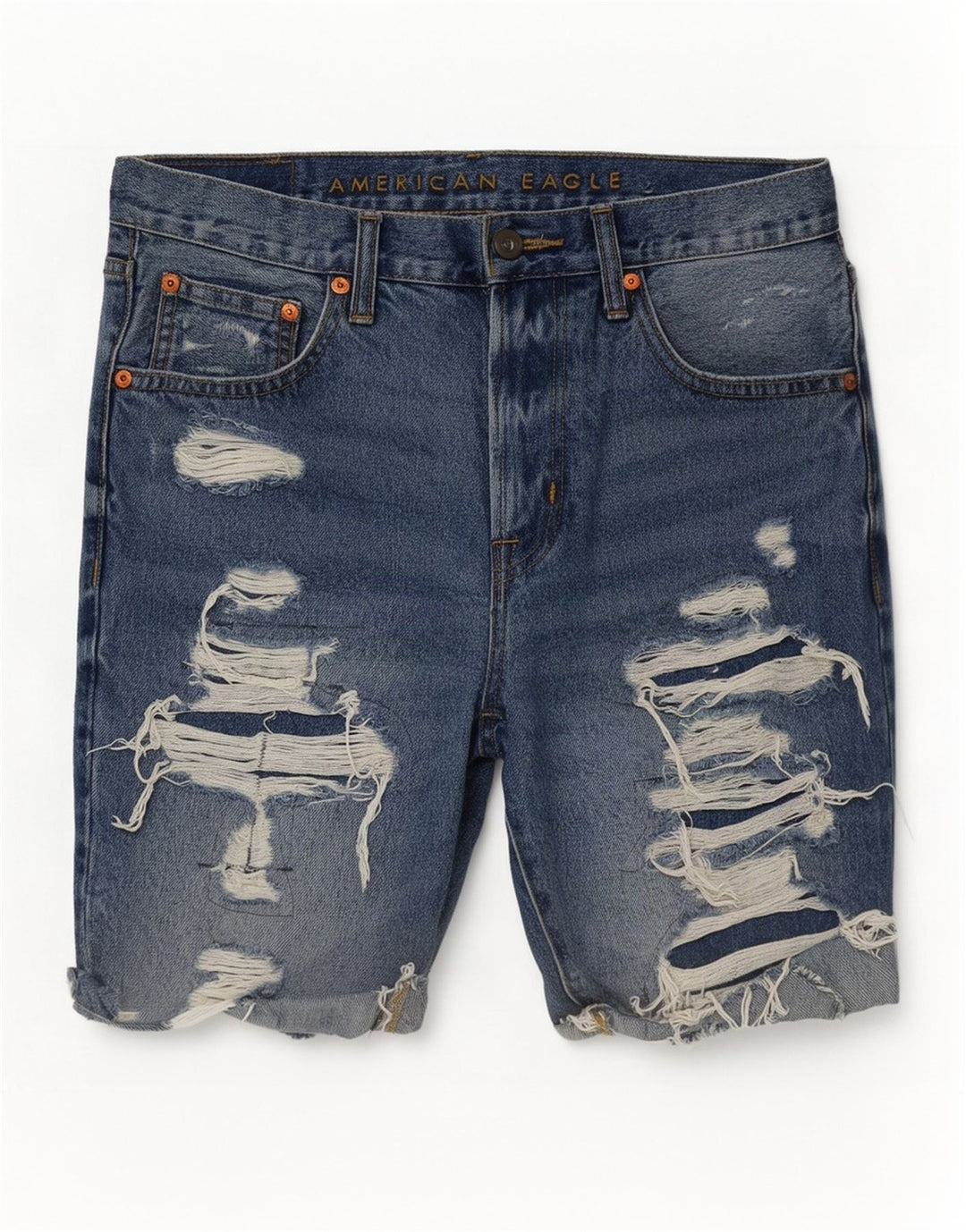 American Eagle Herren-Jeansshorts im Used-Look, W31, mittelblaue Baumwolle