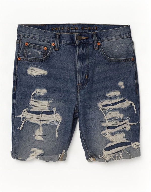 American Eagle Herren-Jeansshorts im Used-Look, W31, mittelblaue Baumwolle