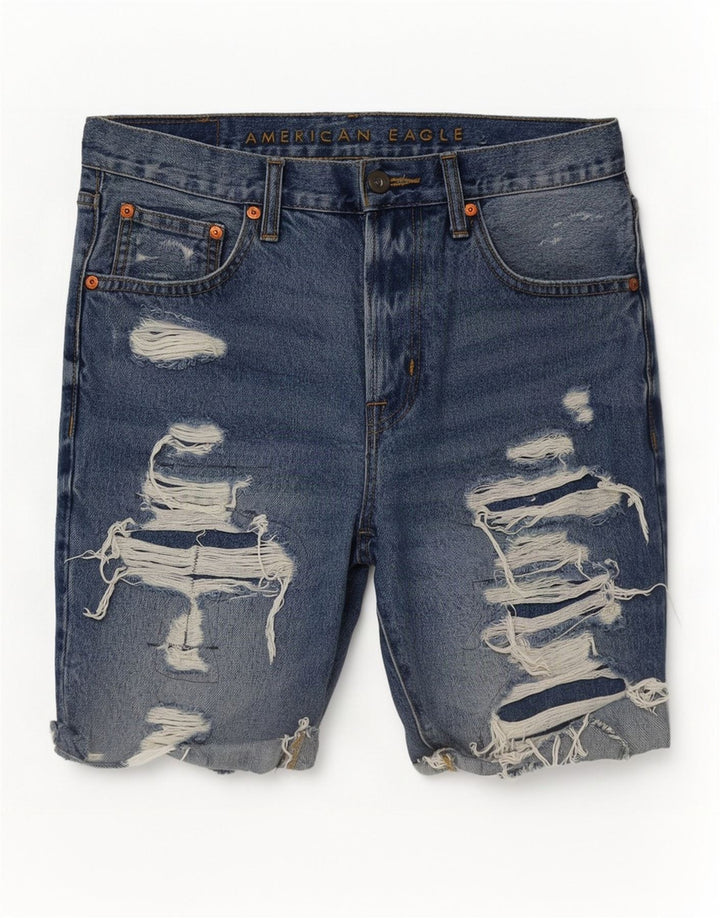 American Eagle Herren-Jeansshorts im Used-Look, W31, mittelblaue Baumwolle